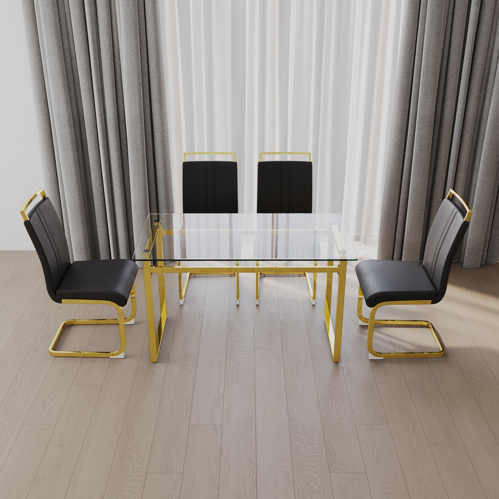 51" Glass Dining Table Set for 4 - Gold Legs