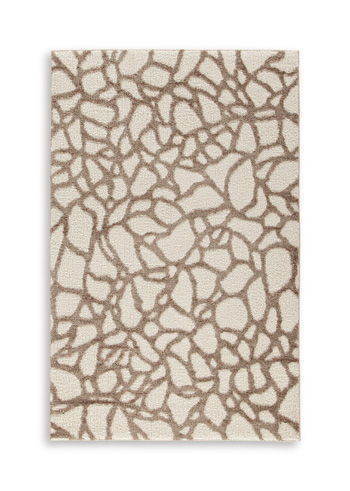 Light brown and cream abstract mosaic pattern rug with dense irregular design