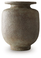 Gray stone-look vase with flared rim and rounded base