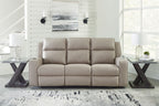 Pebble recliner sofa with drop-down table and three seat cushions