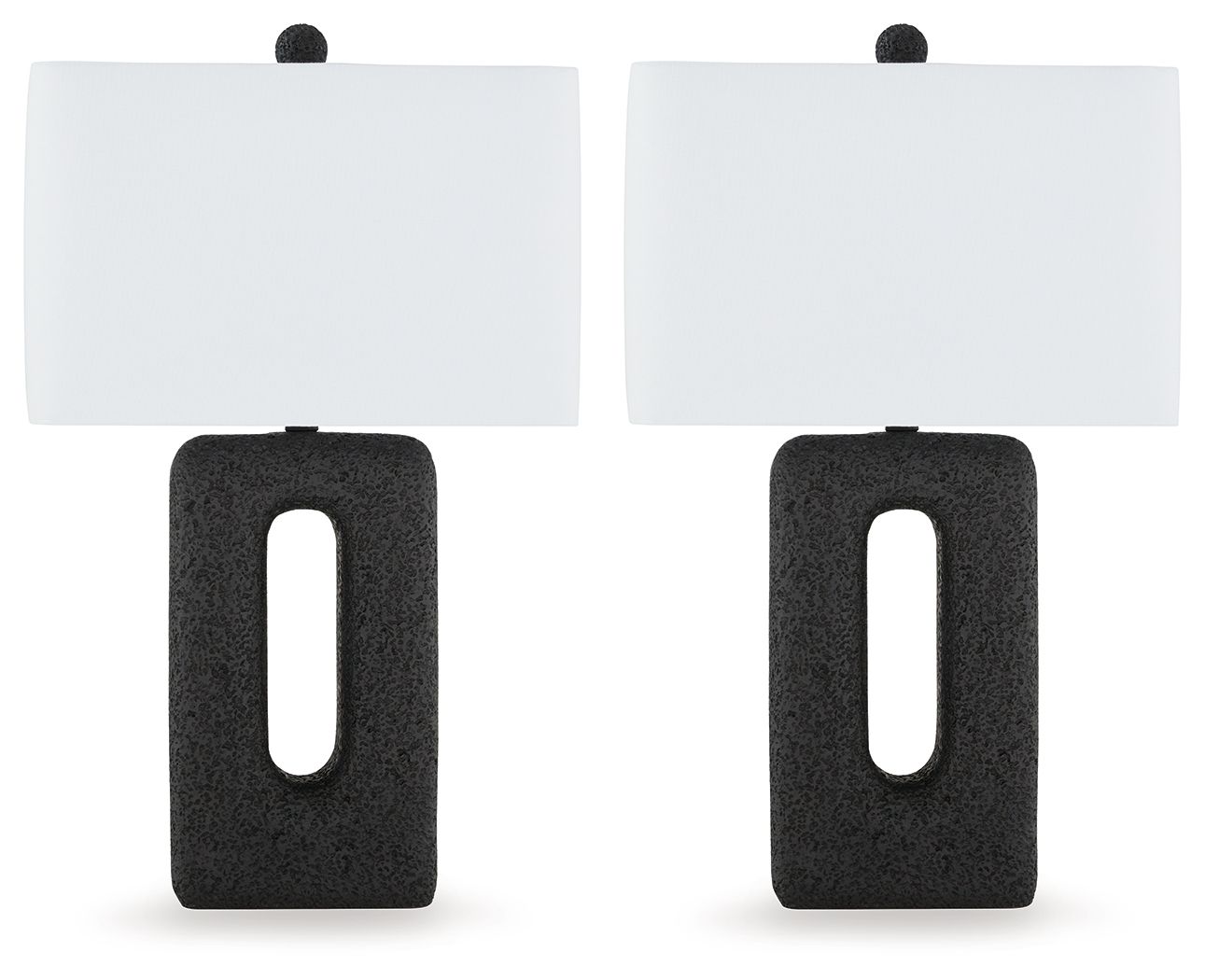 Table lamp set of 2 with black textured bases and light rectangular fabric shades