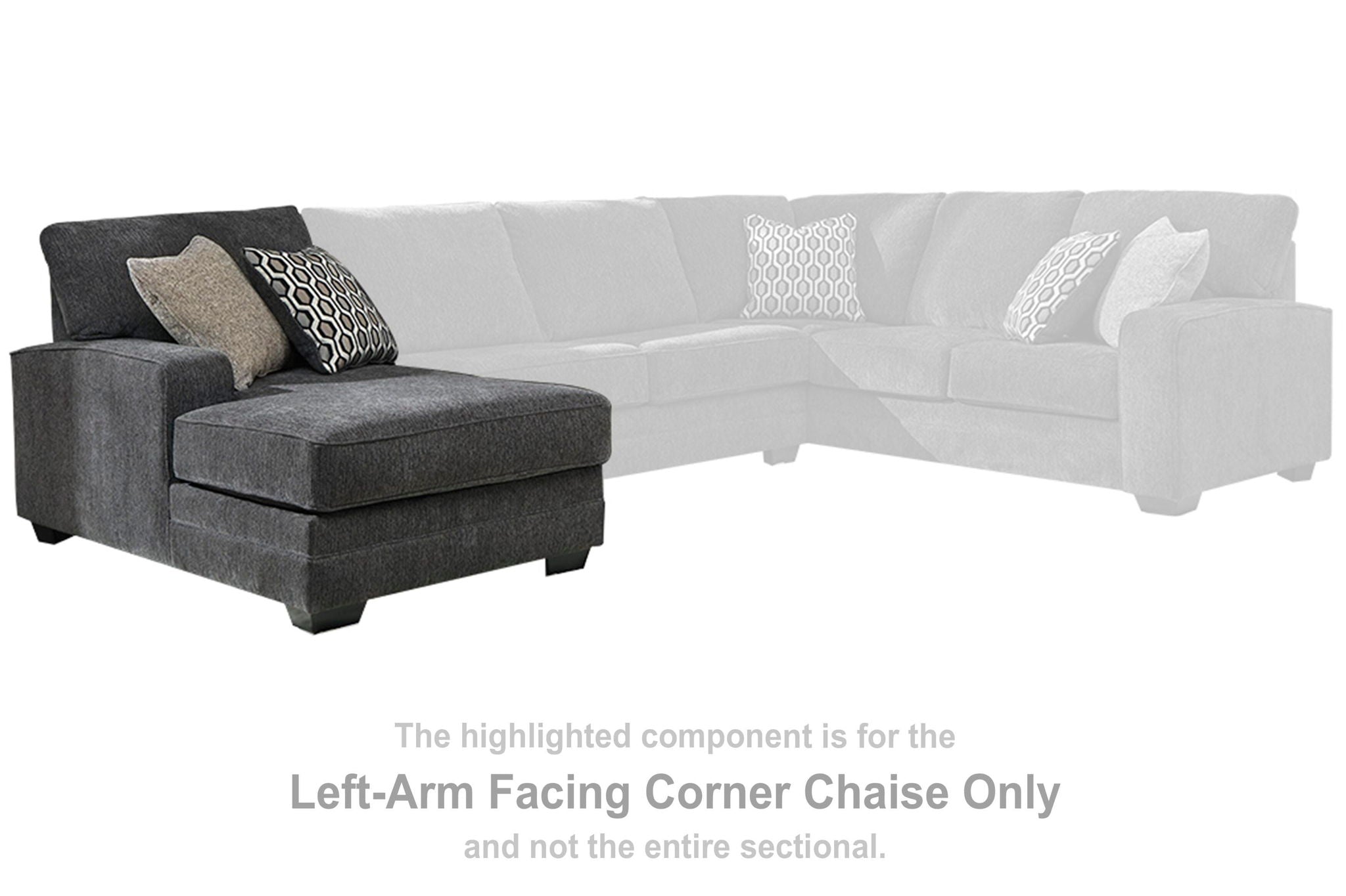 Slate gray left-arm corner chaise with padded arms and seat cushion