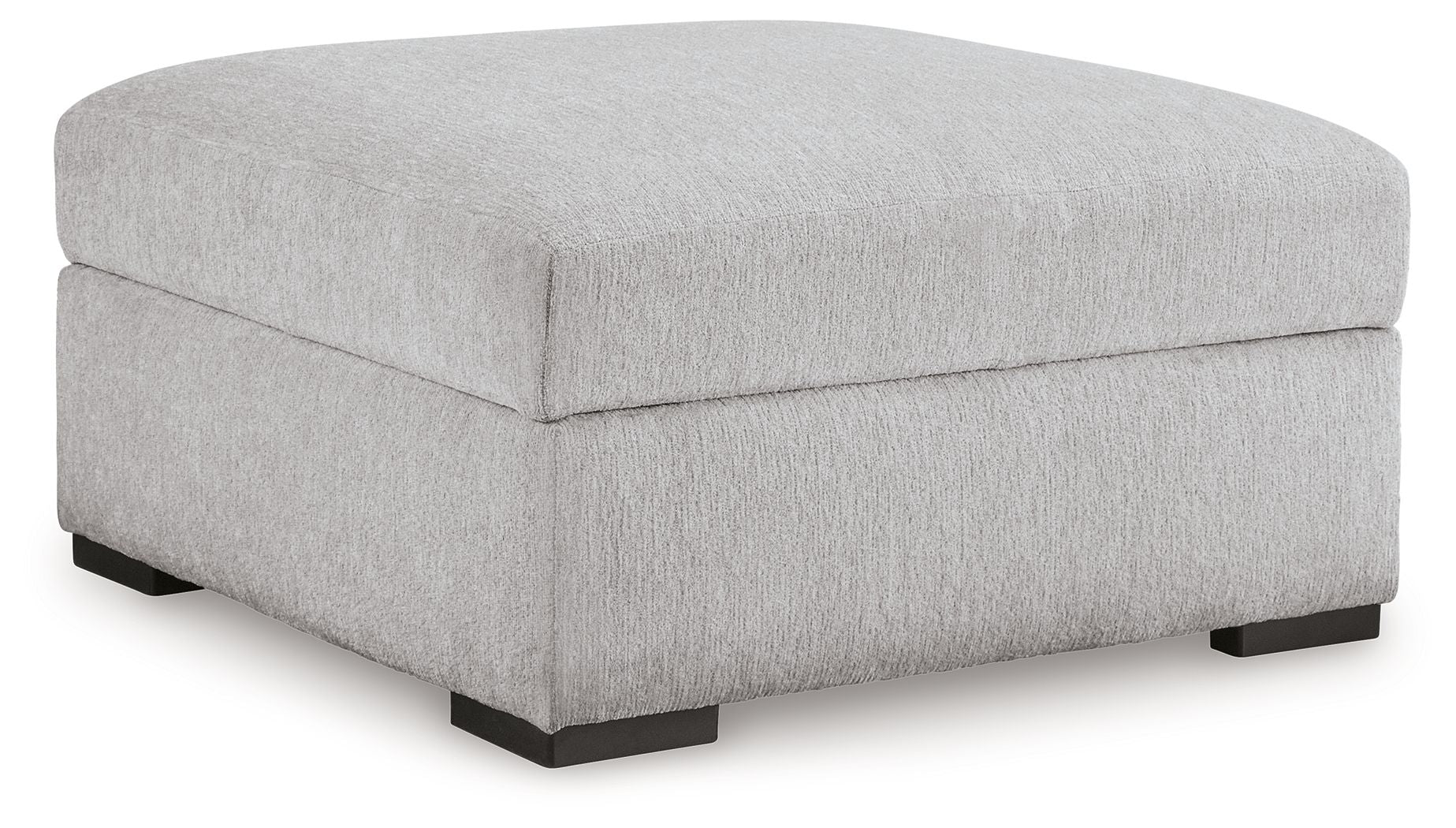 Gabyleigh storage ottoman with hinged top, light gray fabric, dark feet