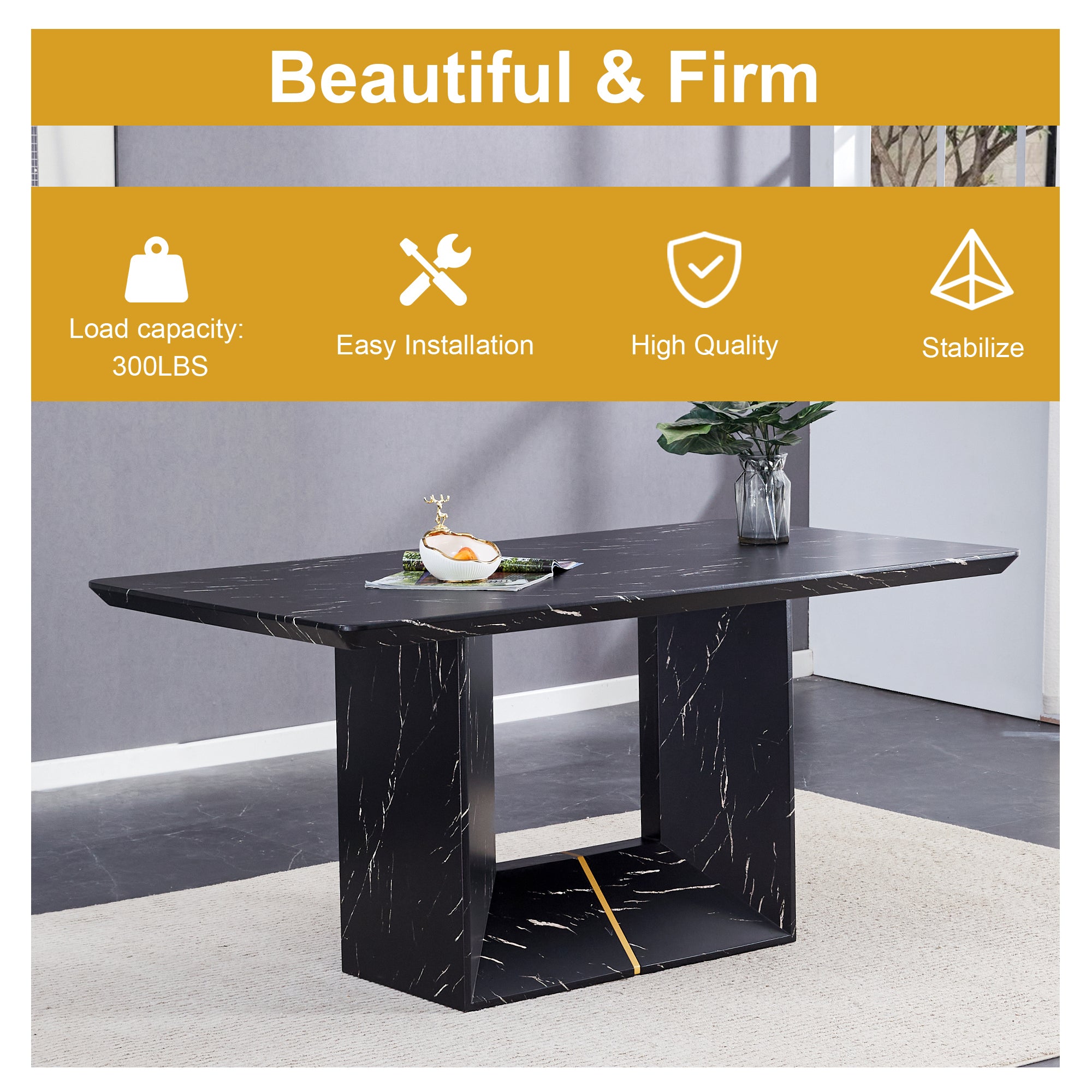 Black Marble Dining Set w/ 4 Chairs