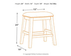 Backless padded stool size diagram: 24 in height, 15 in width, 19 in depth