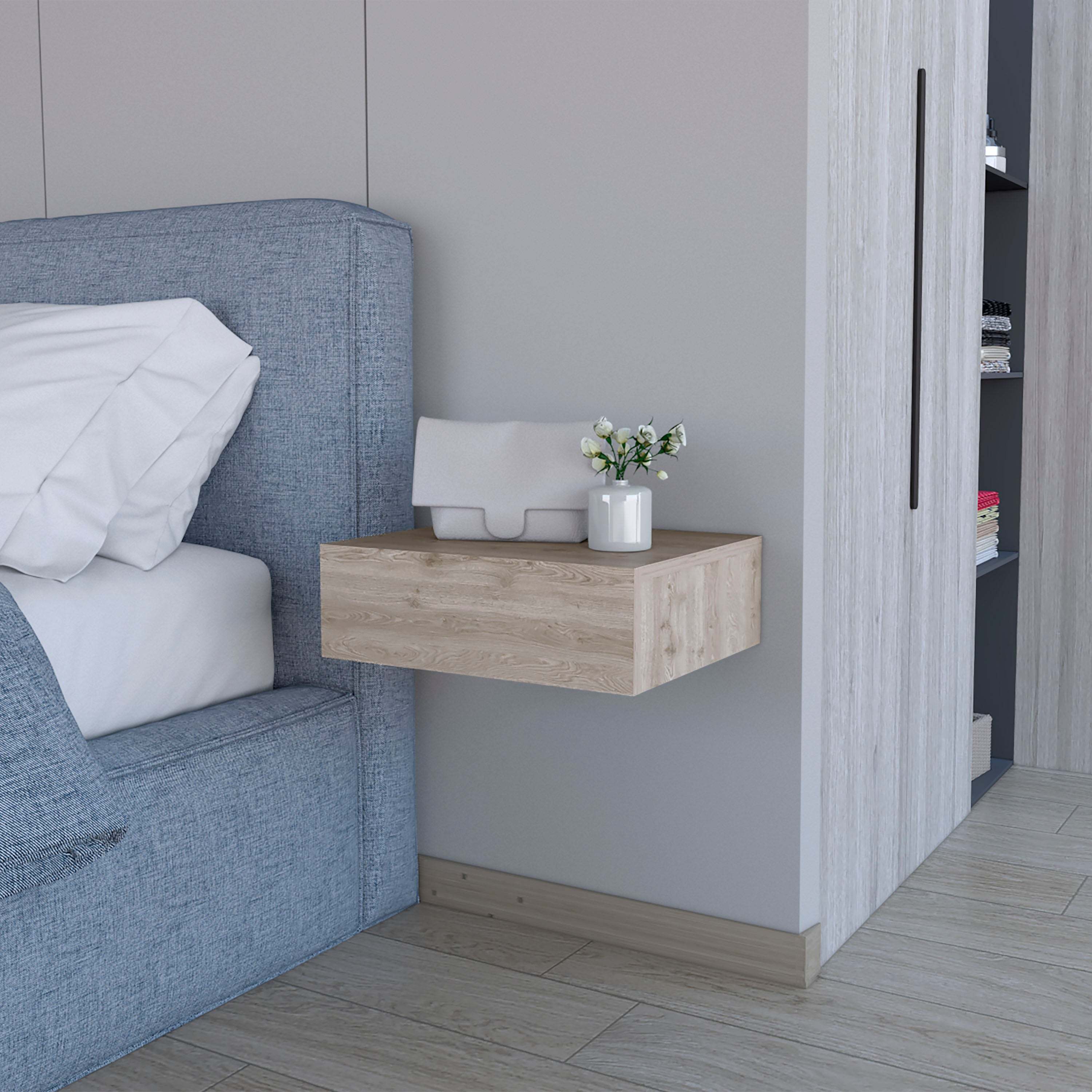 Light Gray Floating Nightstand - Wall Mounted