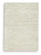 Beige rug with diagonal zigzag and looped texture pattern