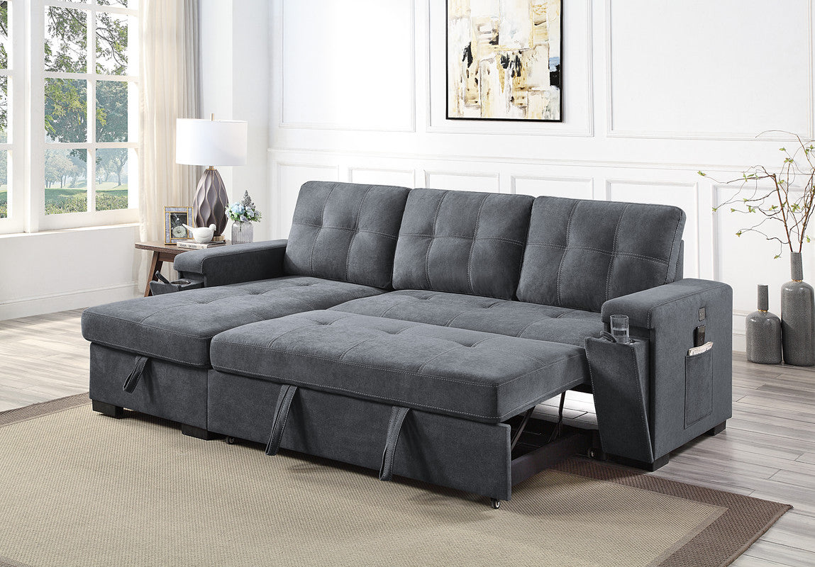 Toby 95" Gray Reversible Sleeper Sectional: Storage, Charge
