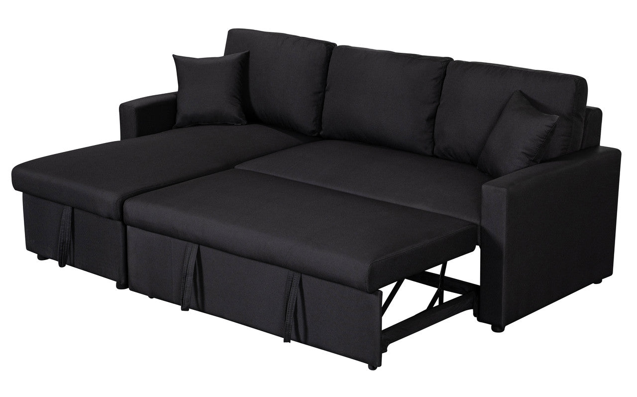 Paisley 82' Black Linen Reversible Sleeper Sectional Sofa