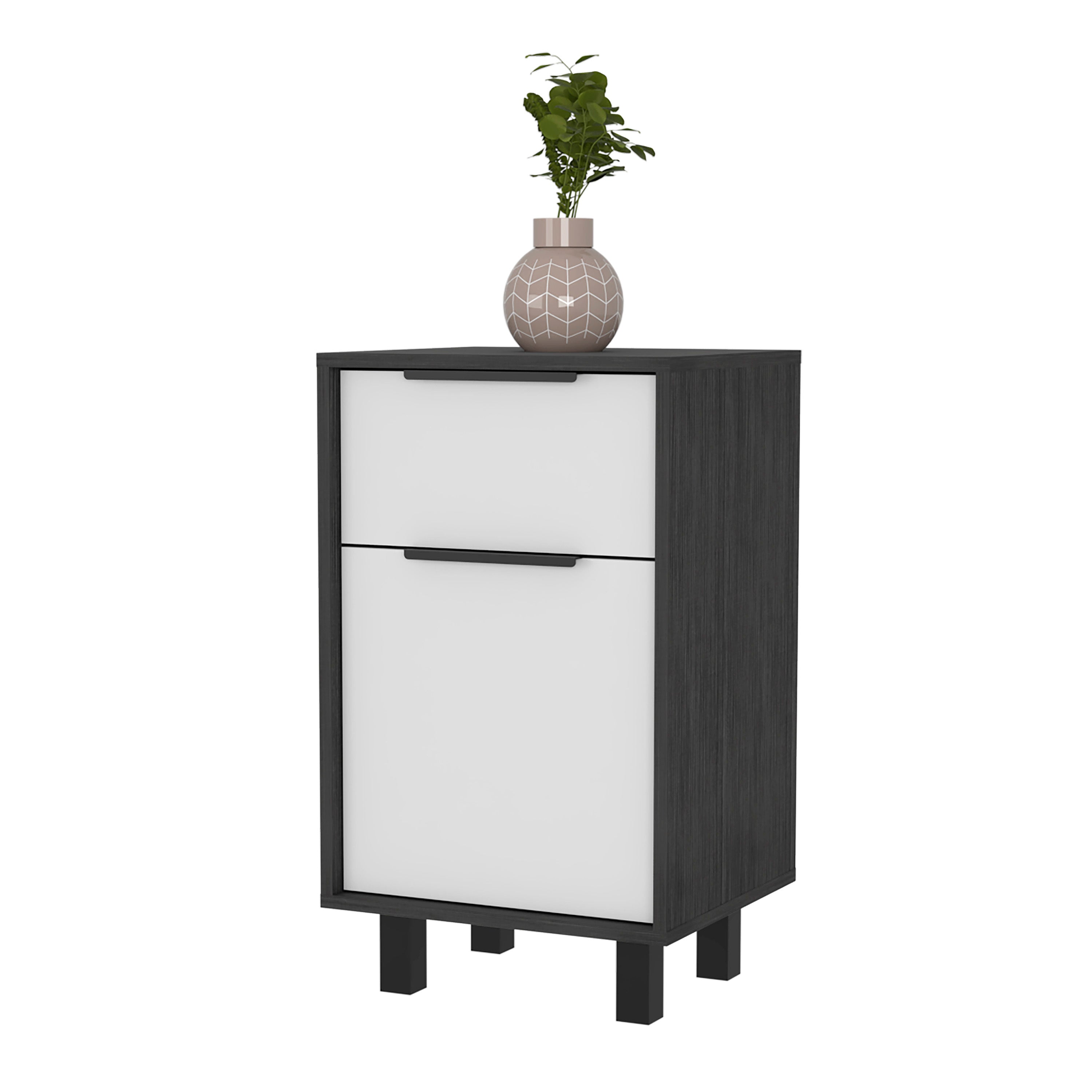 Kaia Z Nightstand - Oak/White - 1 Drawer, 1 Cabinet