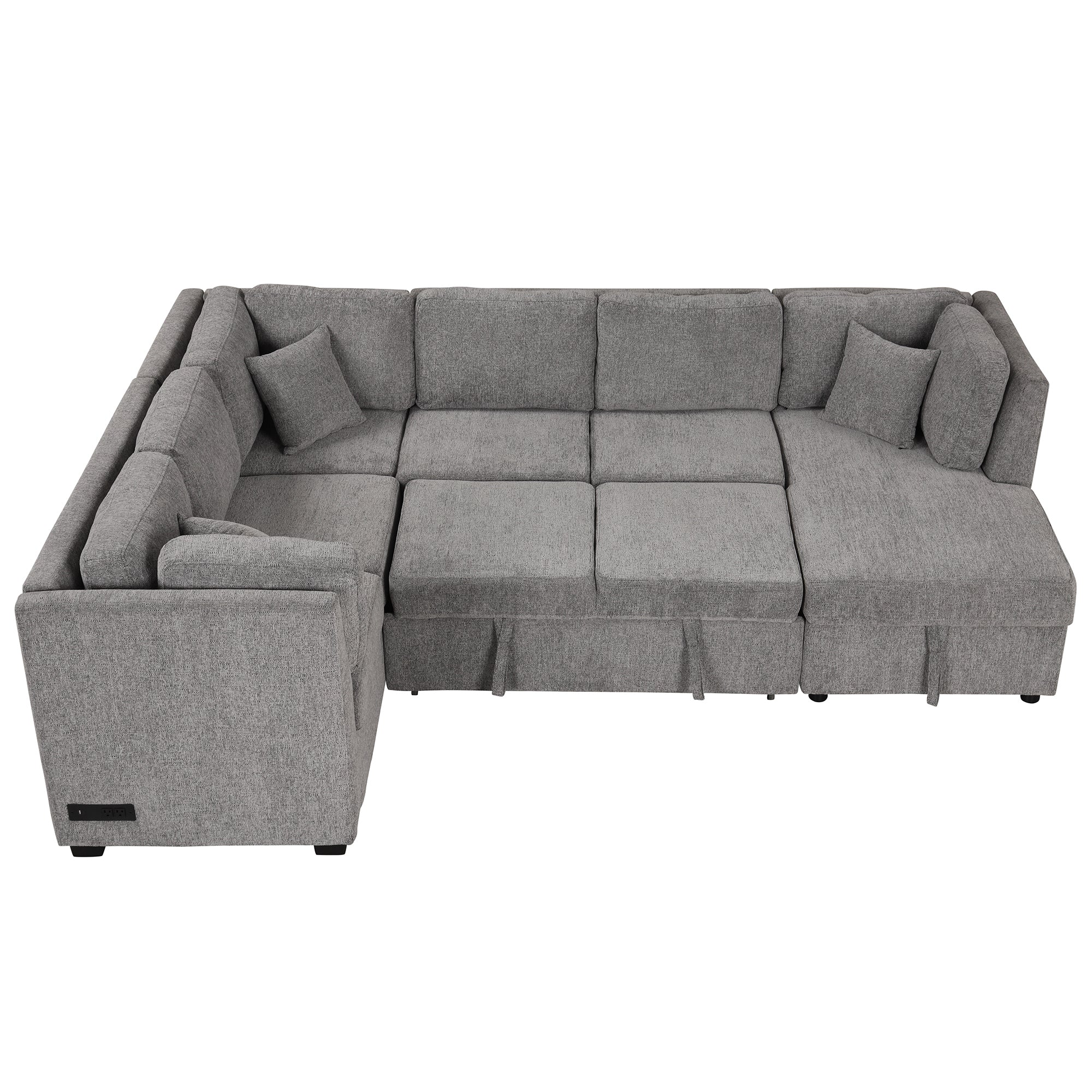 U-Shaped Sectional Sofa Bed with USB, Storage Chaise