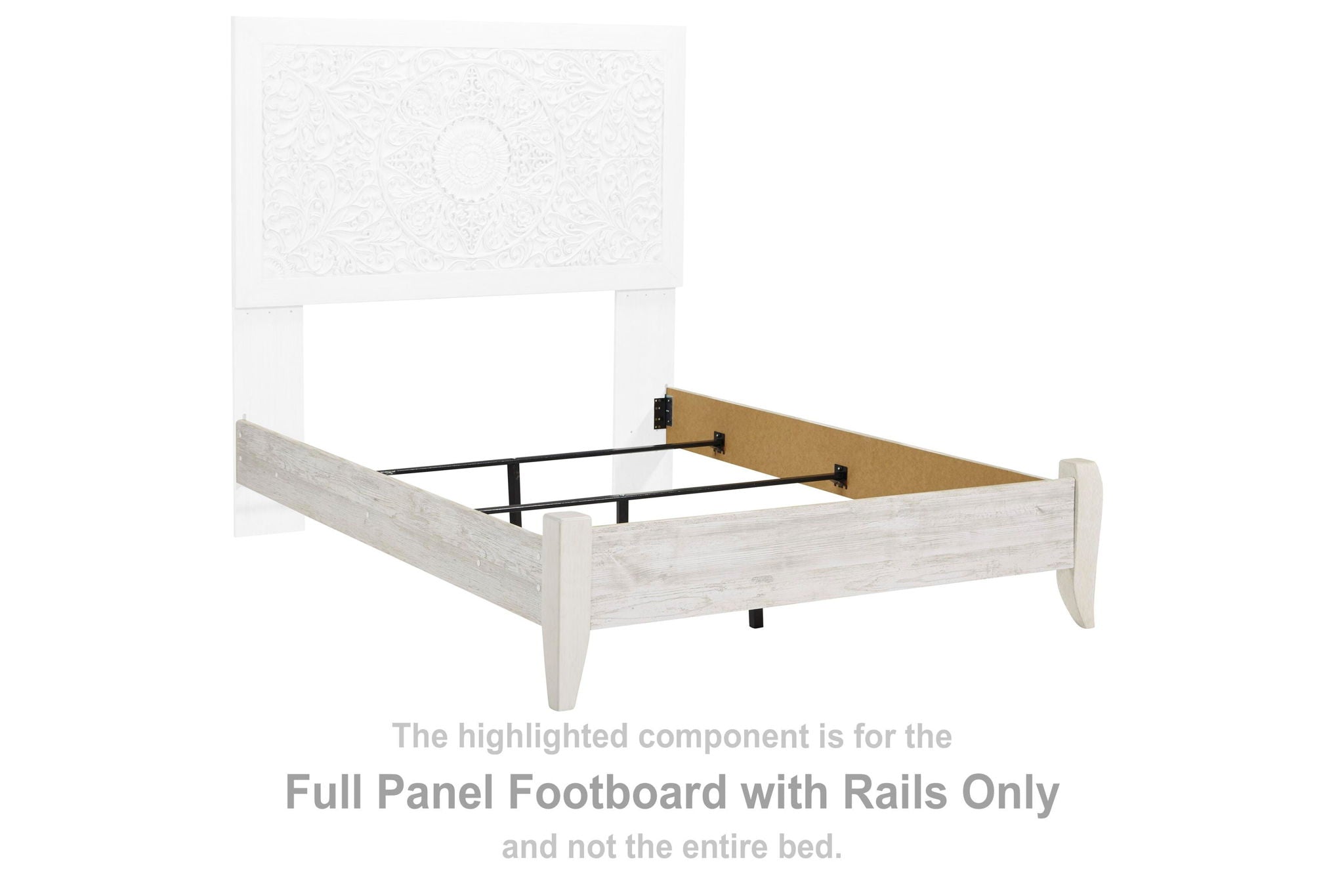 Whitewash wood full panel footboard with side rails