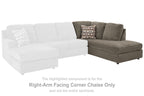 Gray right-arm corner chaise component with patterned pillow and wide back cushions