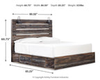 Dark wood panel bed frame with headboard panels and two side drawers