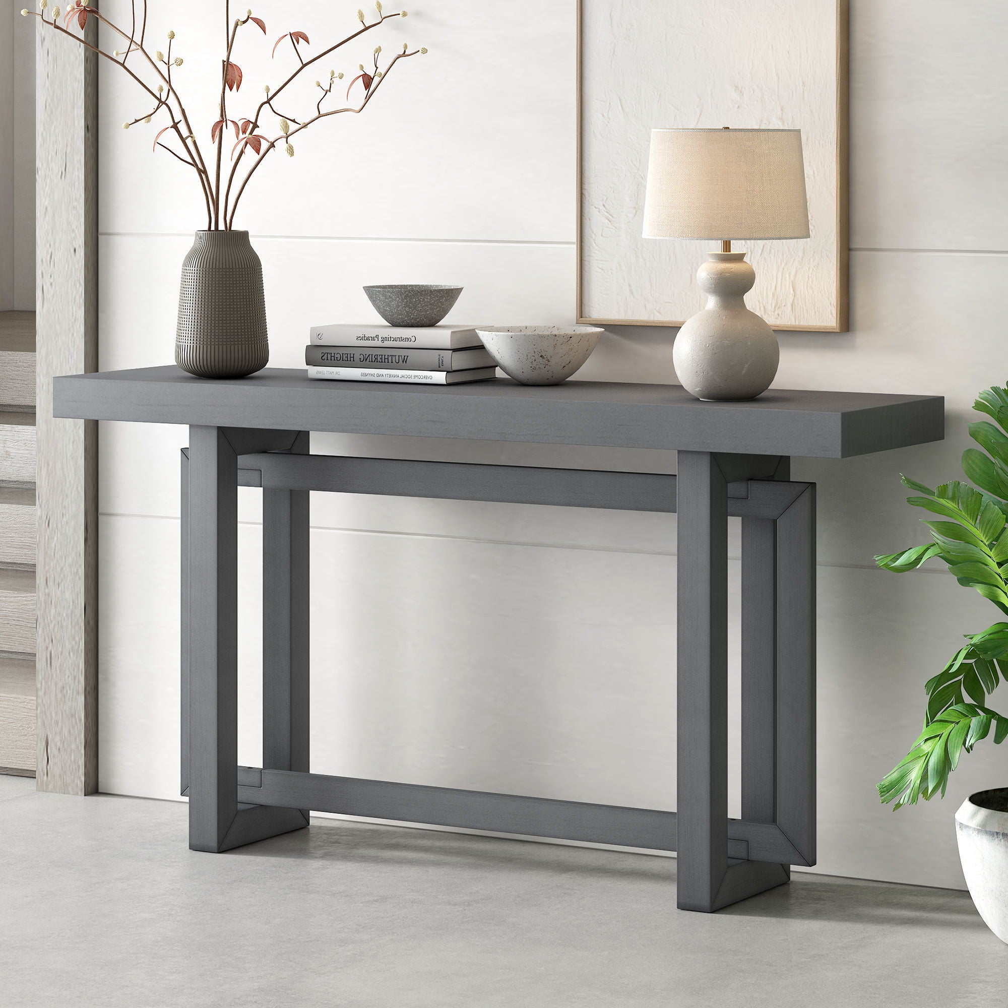 U_Style - Contemporary Console Table With Industrial - Inspired Concrete Wood Top, Extra Long Entryway Table For Entryway, Hallway, Foyer, Corridor