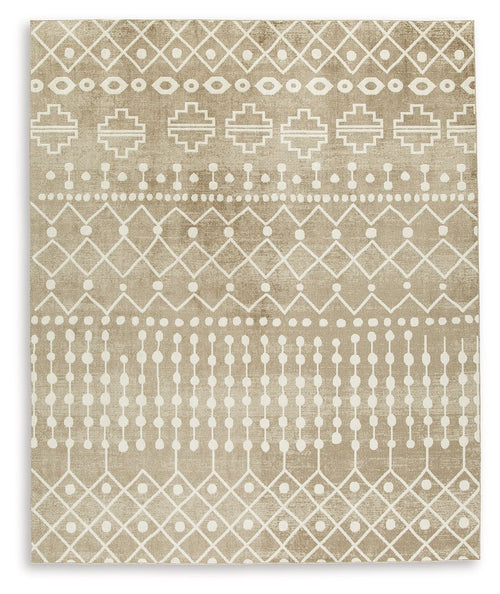Bunchly rug, light brown with white geometric diamond and cross pattern