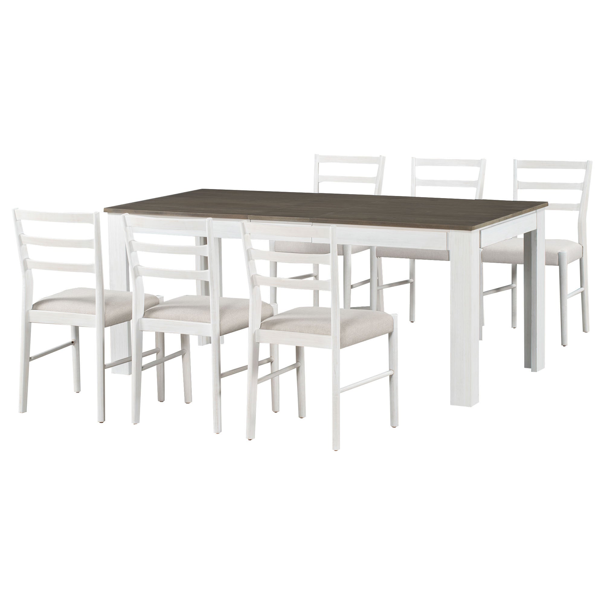 7-Pc. Extendable Dining Table Set w/ Chairs (Brown+White)