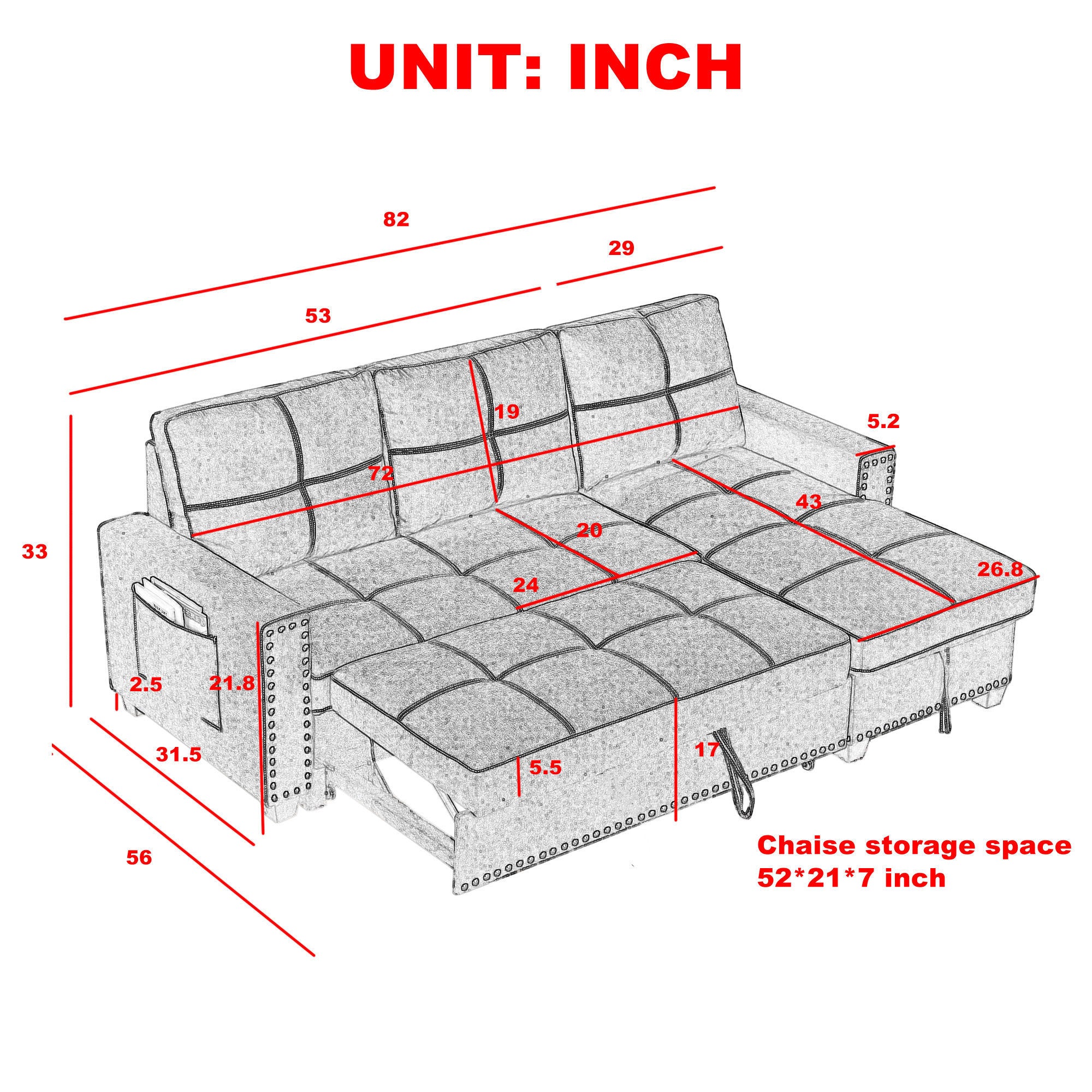 82" Reversible Sleeper Sectional w/ Storage-Sleeper Sectionals-American Furniture Outlet