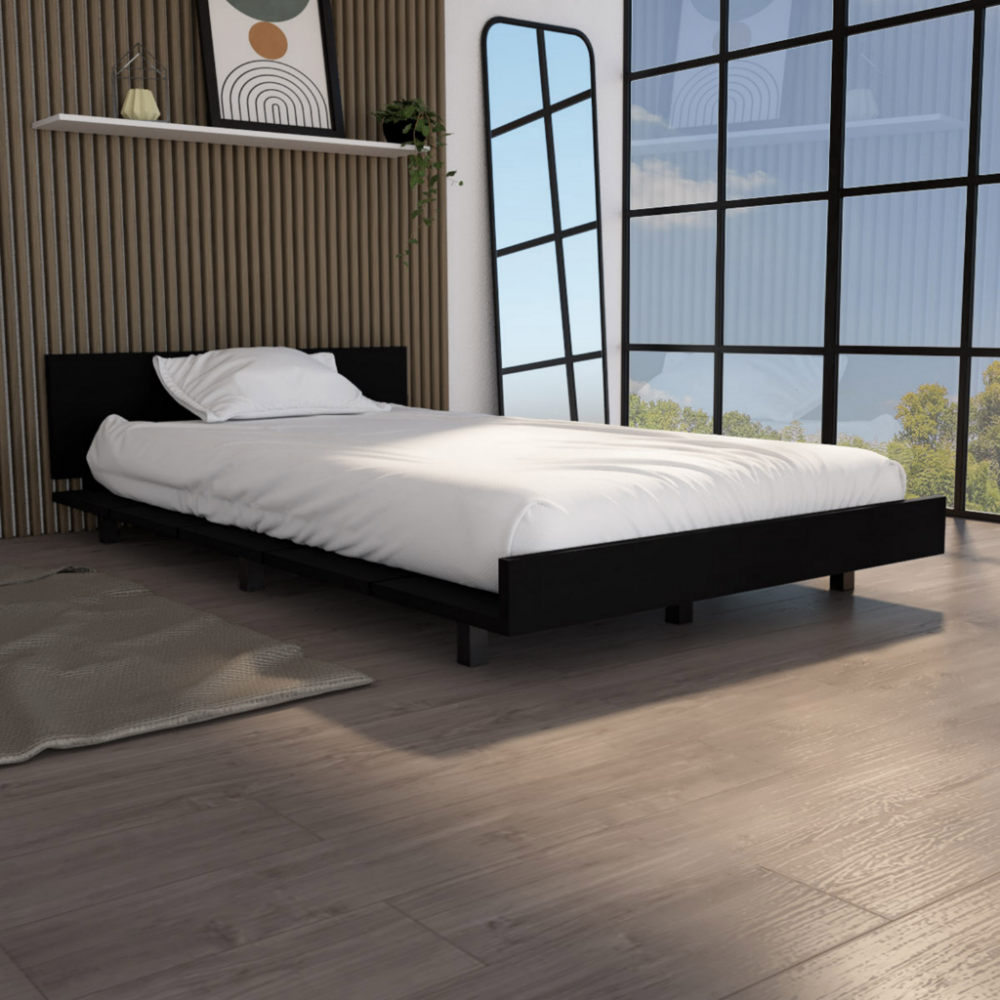 Kaia Twin Bed Base with Headboard - Black