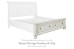 Antique white queen storage footboard with two drawers and headboard panel