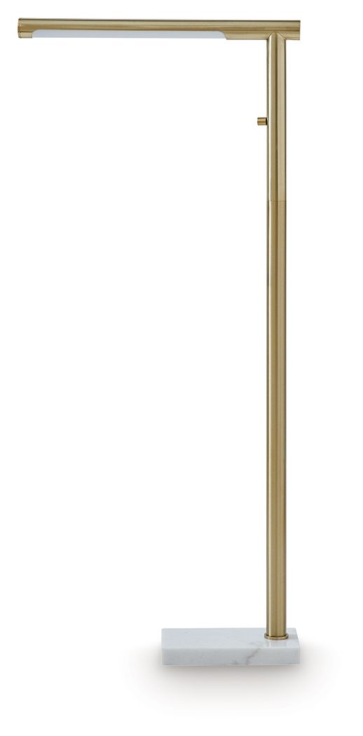 Santiford gold metal floor lamp, slim pole and square base
