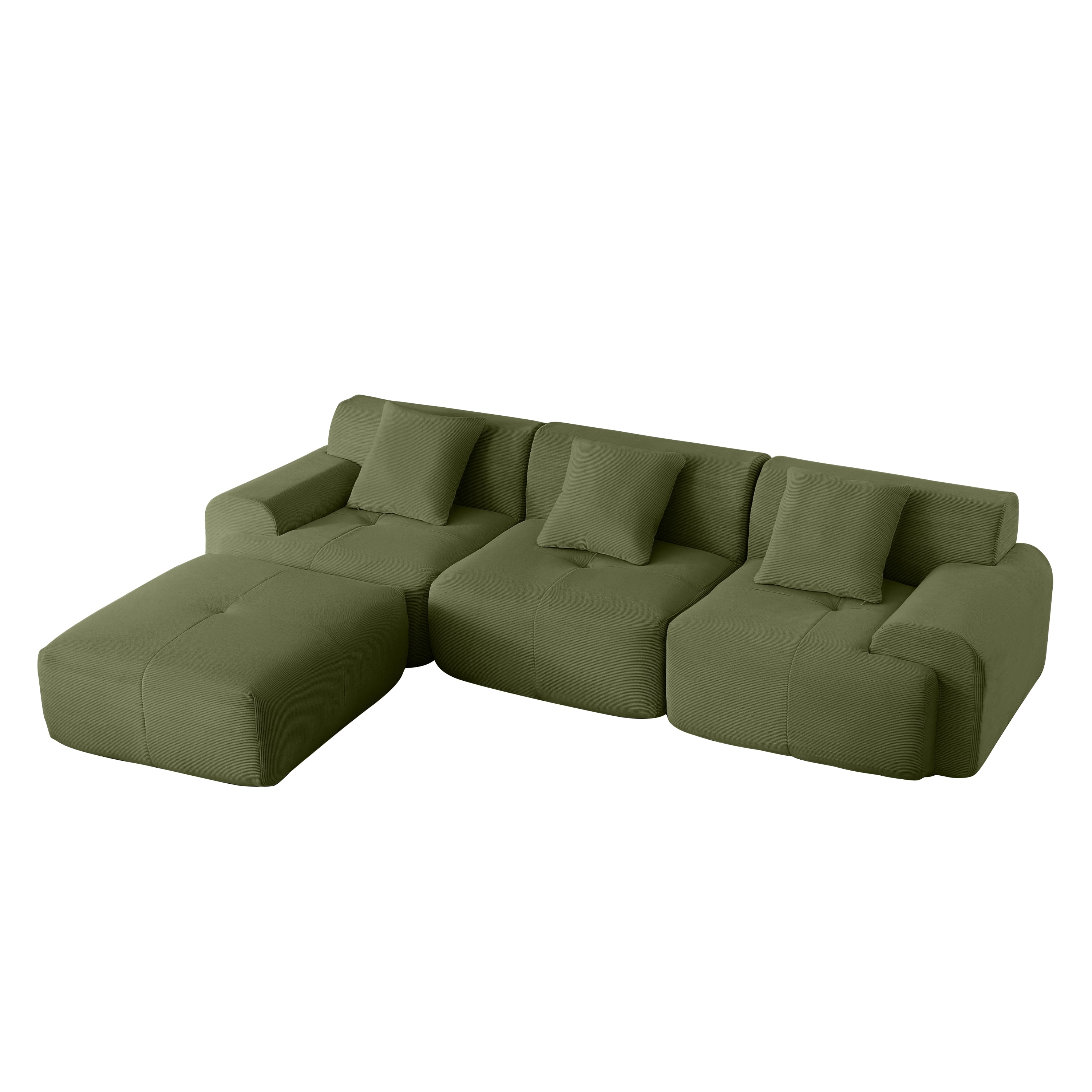 113" Modern Green Corduroy Modular Sectional