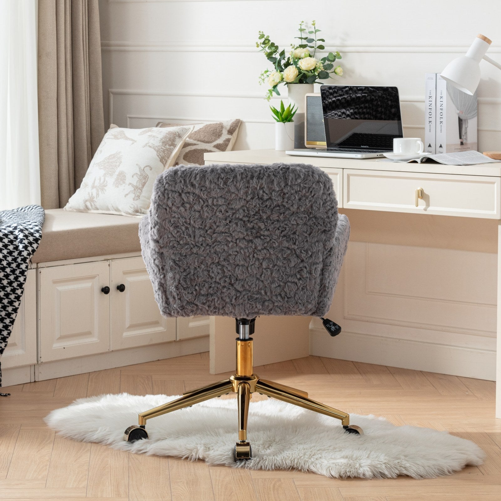 Velvet Swivel Office Chair w/ Gold Base