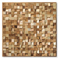 Brown wood block mosaic wall decor panel with square geometric pattern