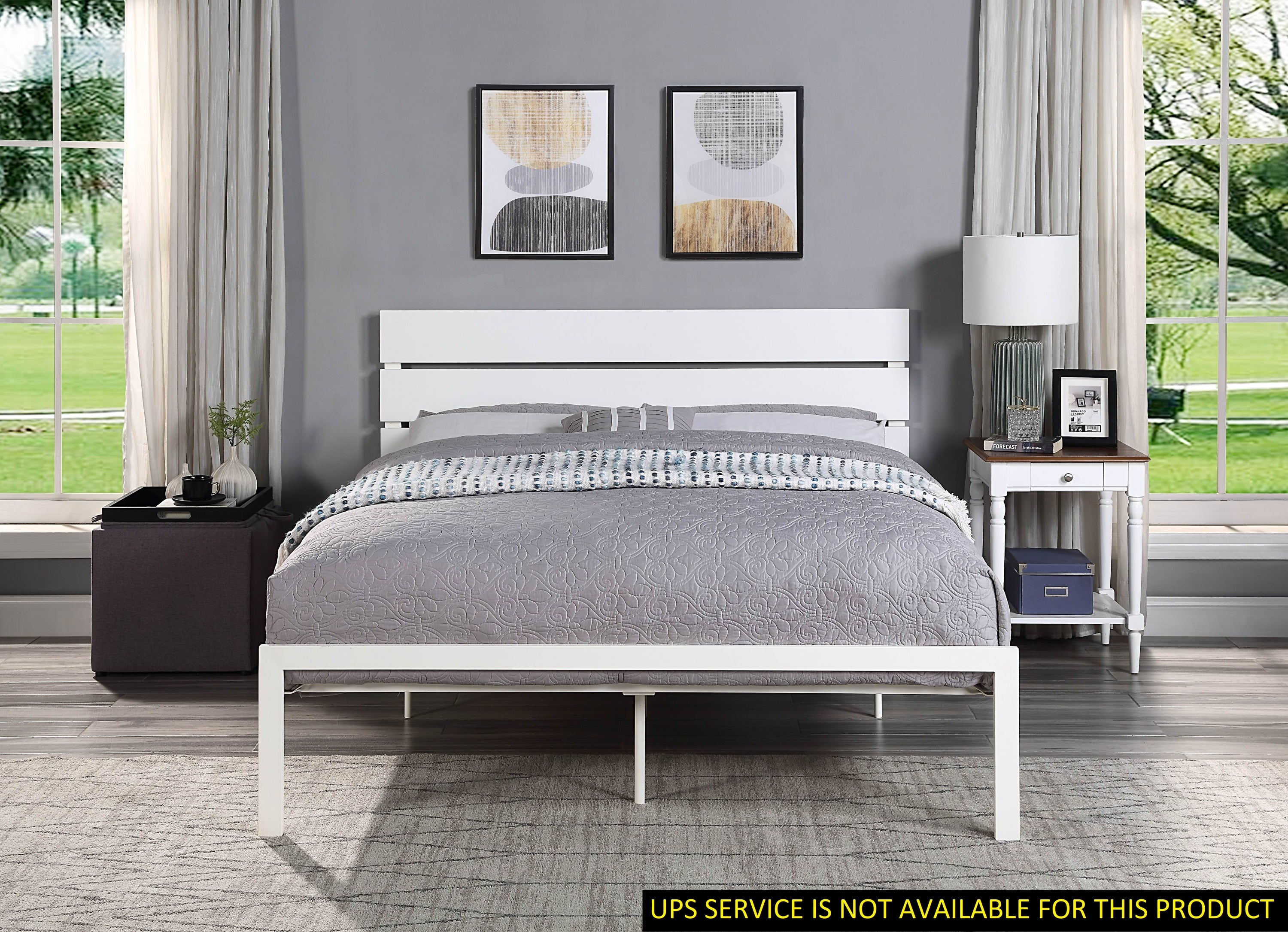 Contemporary White Metal Queen Bed: Casual Style Bedroom Furniture