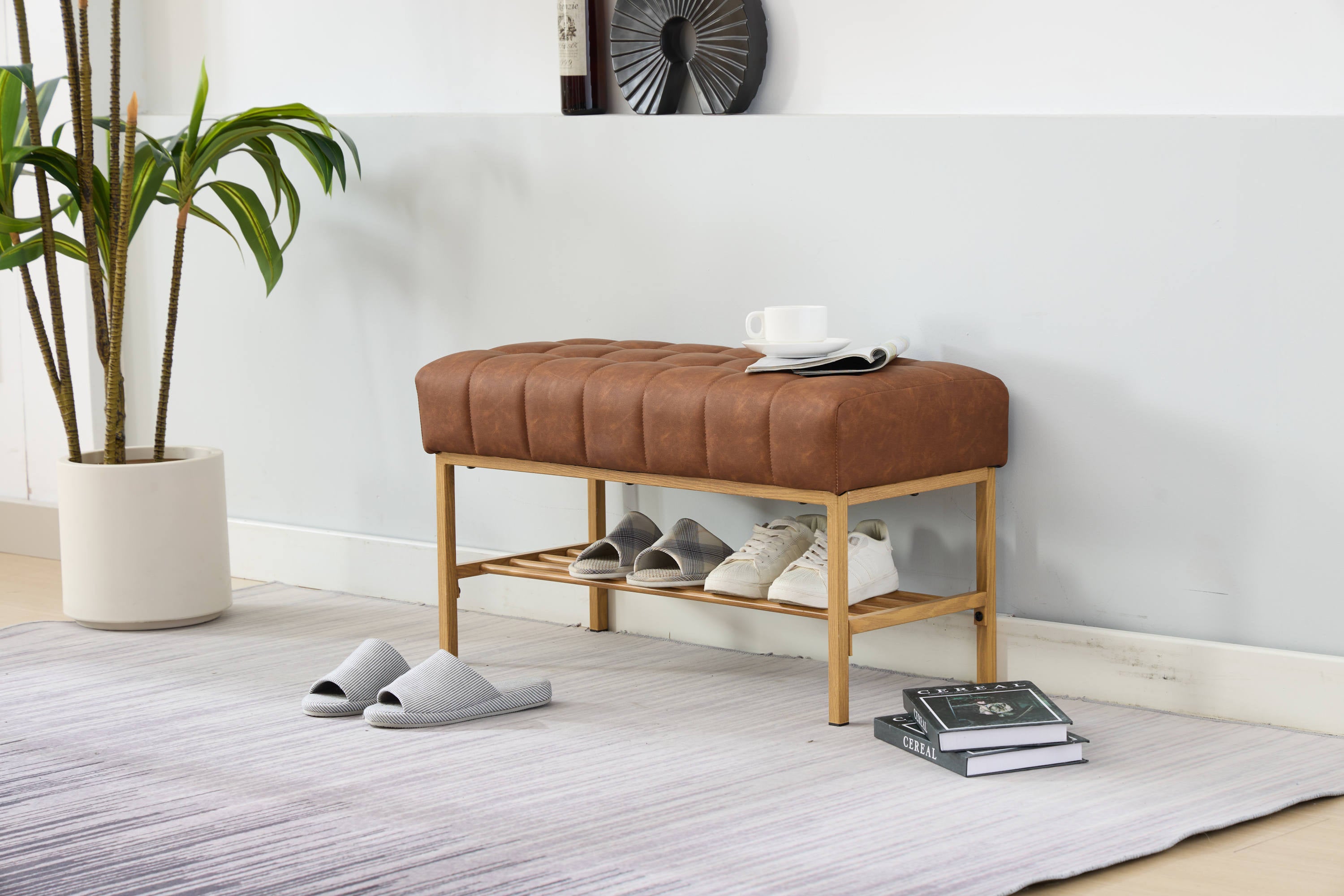 Retro Bed Bench w/ Shelf, 300 LB