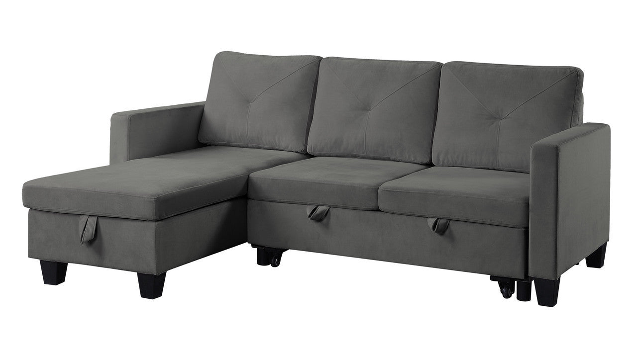 82.5" Velvet Sleeper Sectional Sofa w/ Storage Chaise - Dark Gray