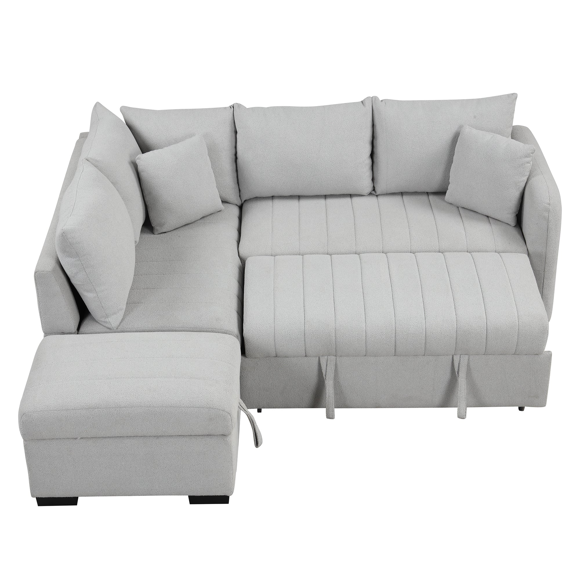 82.6" Gray L-Shaped Sectional Sofa Bed w/ USB Ports, Outlets & Ottoman-American Furniture Outlet