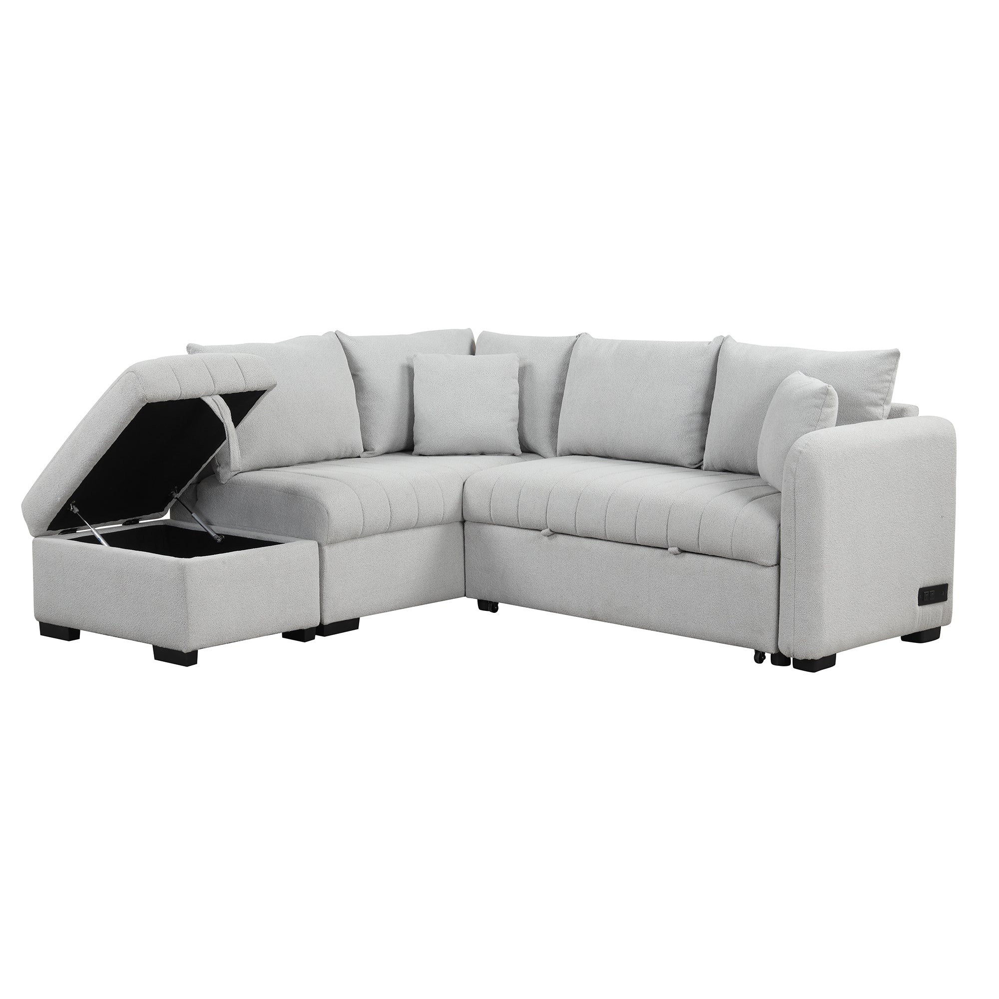 82.6" Gray L-Shaped Sectional Sofa Bed w/ USB Ports, Outlets & Ottoman-American Furniture Outlet