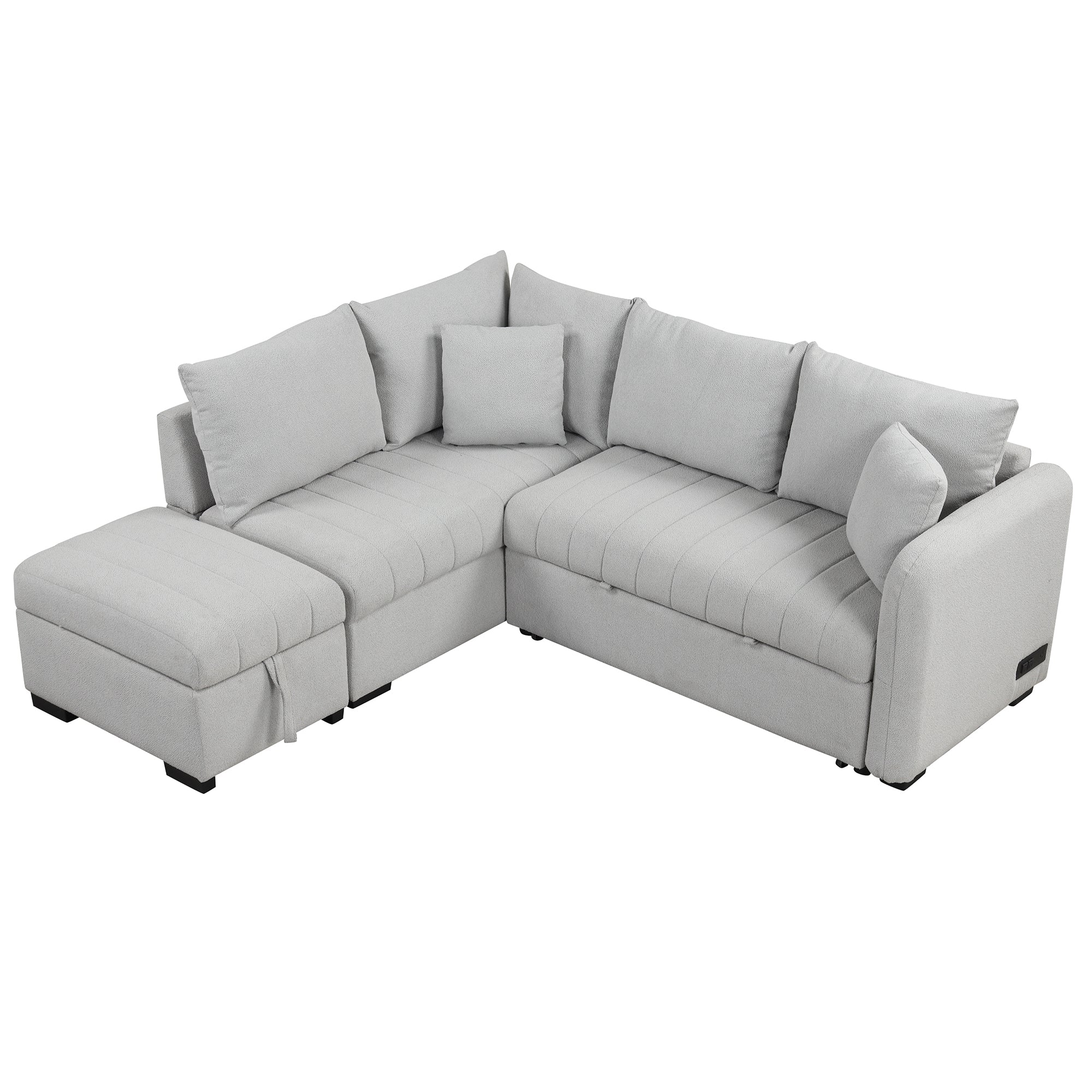 82.6" Gray L-Shaped Sectional Sofa Bed w/ USB Ports, Outlets & Ottoman-American Furniture Outlet