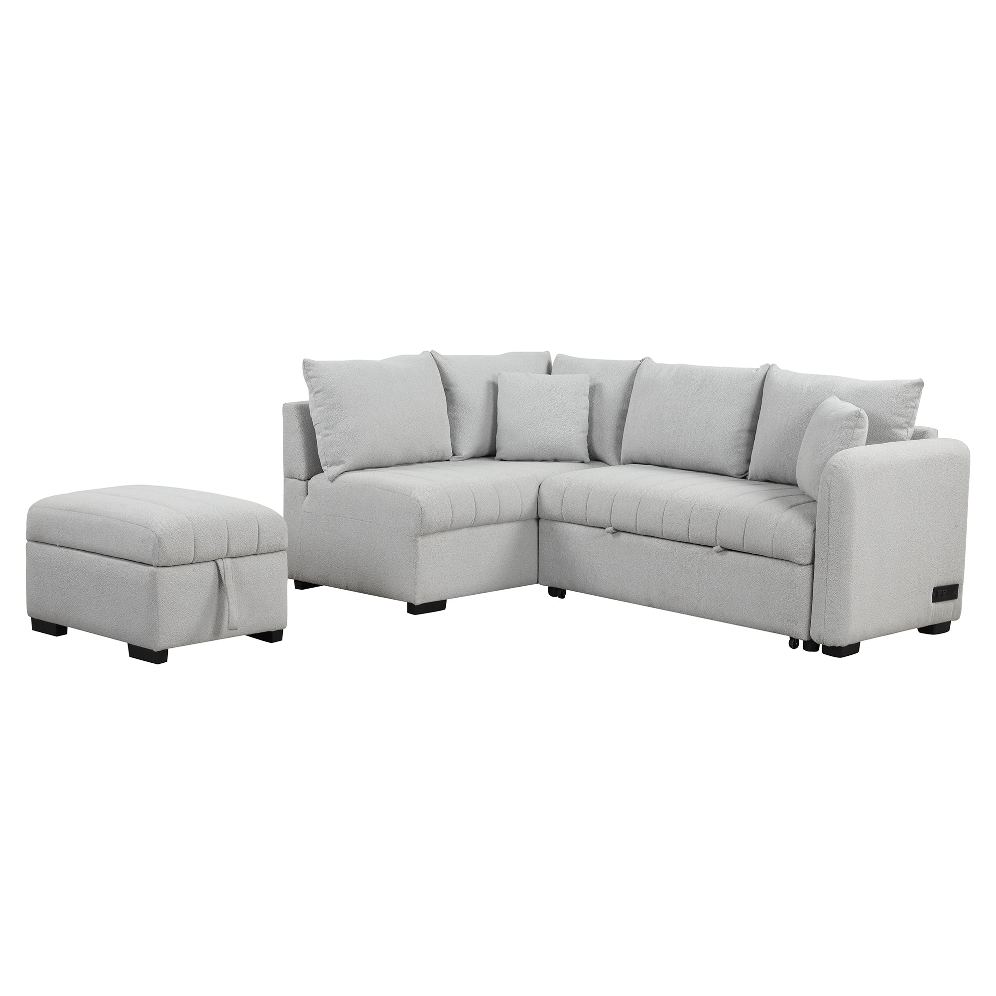 82.6" Gray L-Shaped Sectional Sofa Bed w/ USB Ports, Outlets & Ottoman-American Furniture Outlet