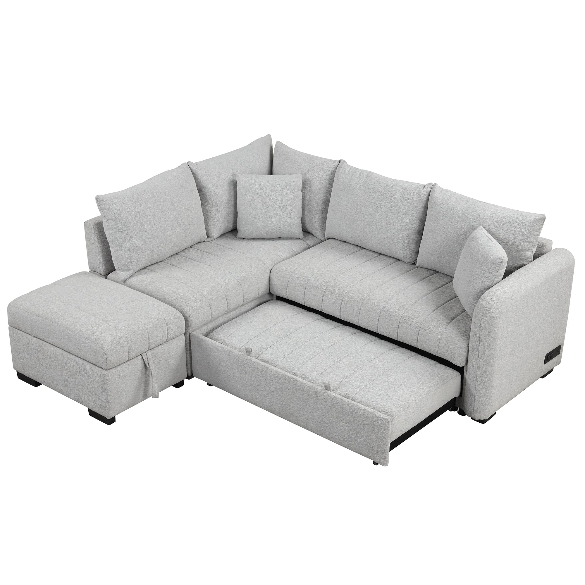 82.6" Gray L-Shaped Sectional Sofa Bed w/ USB Ports, Outlets & Ottoman-American Furniture Outlet