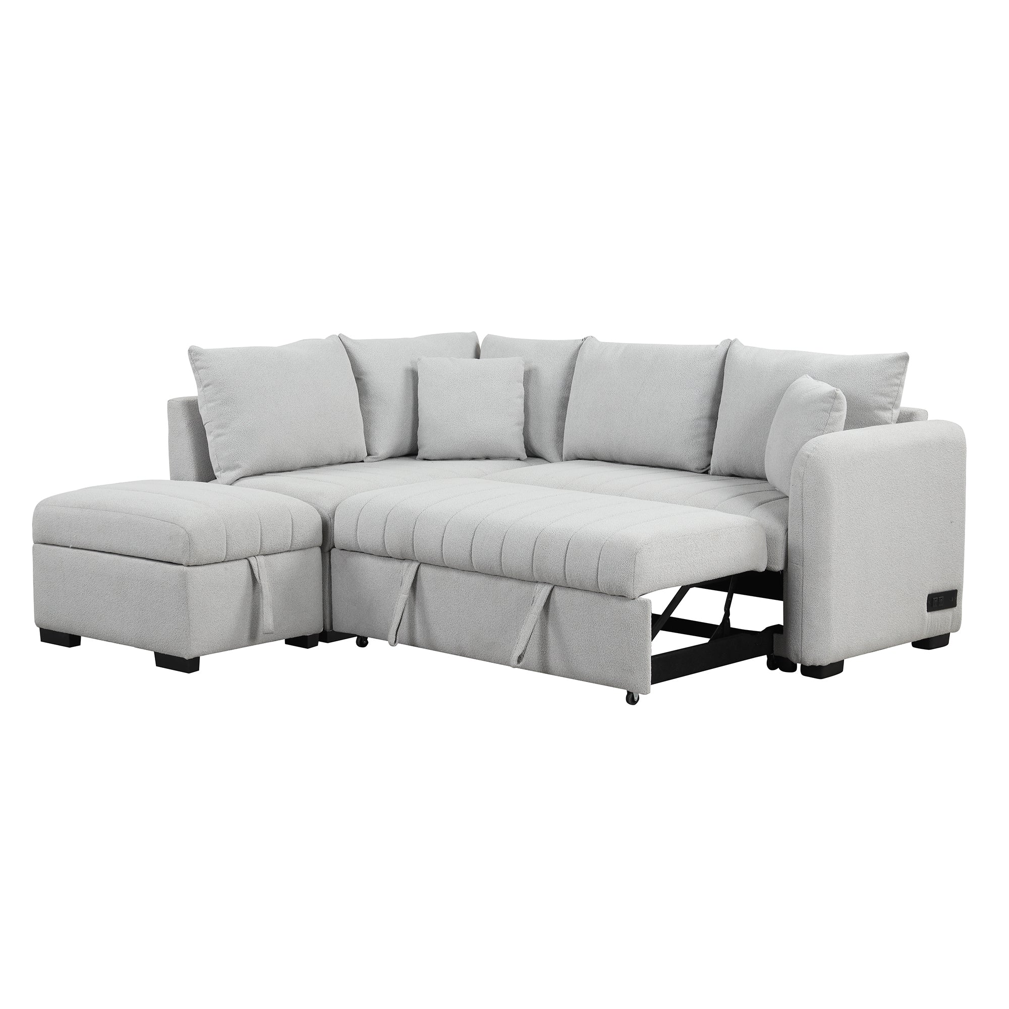 82.6" Gray L-Shaped Sectional Sofa Bed w/ USB Ports, Outlets & Ottoman-American Furniture Outlet