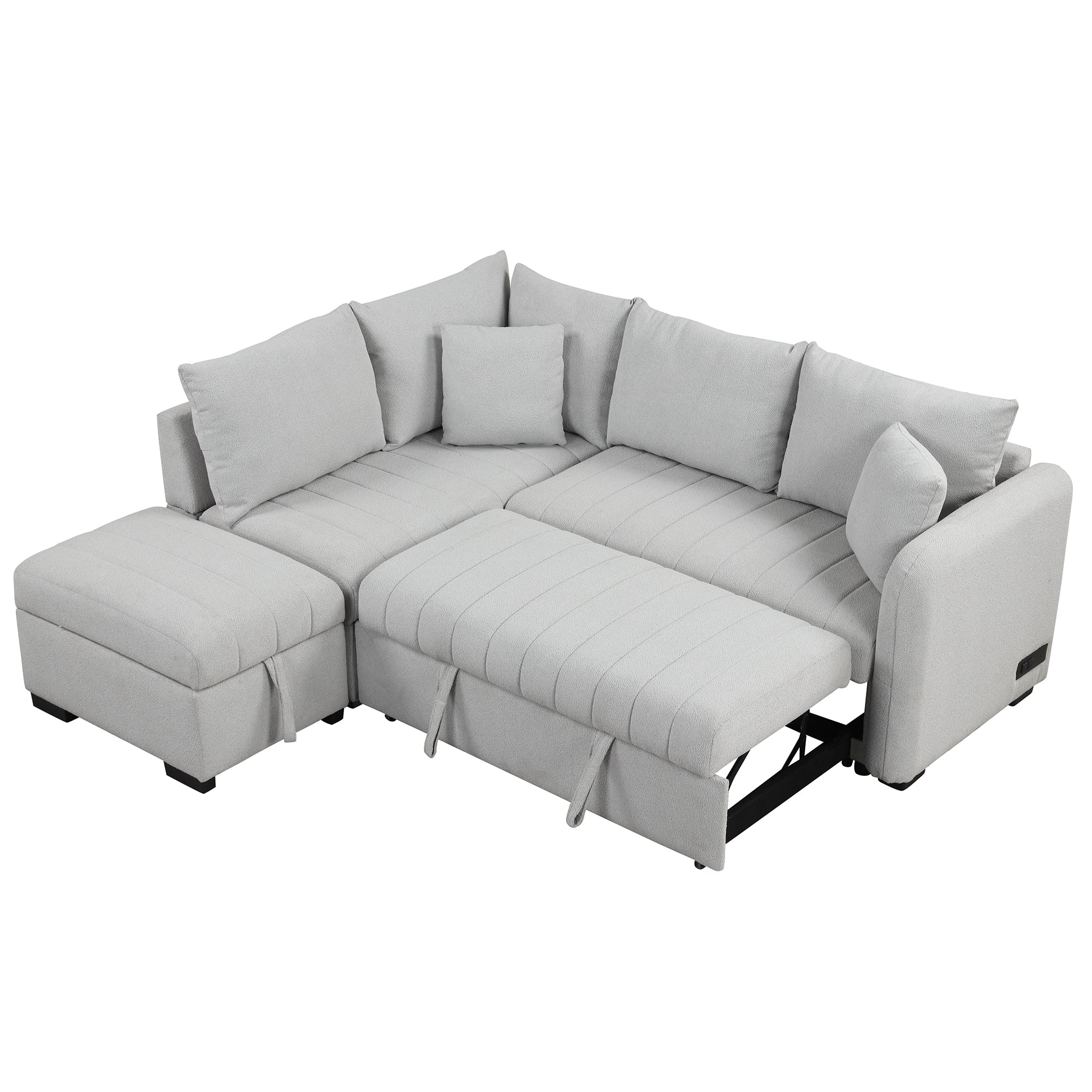 82.6" Gray L-Shaped Sectional Sofa Bed w/ USB Ports, Outlets & Ottoman-American Furniture Outlet