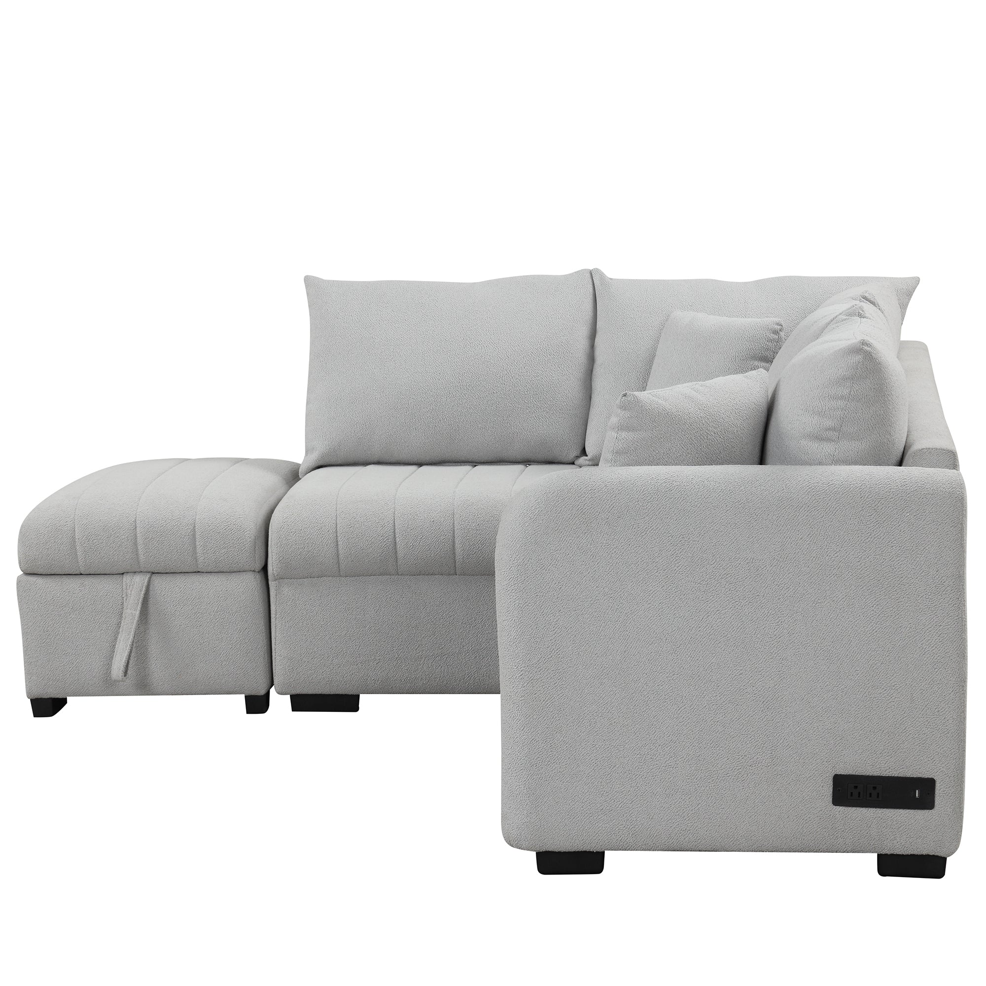 82.6" Gray L-Shaped Sectional Sofa Bed w/ USB Ports, Outlets & Ottoman-American Furniture Outlet