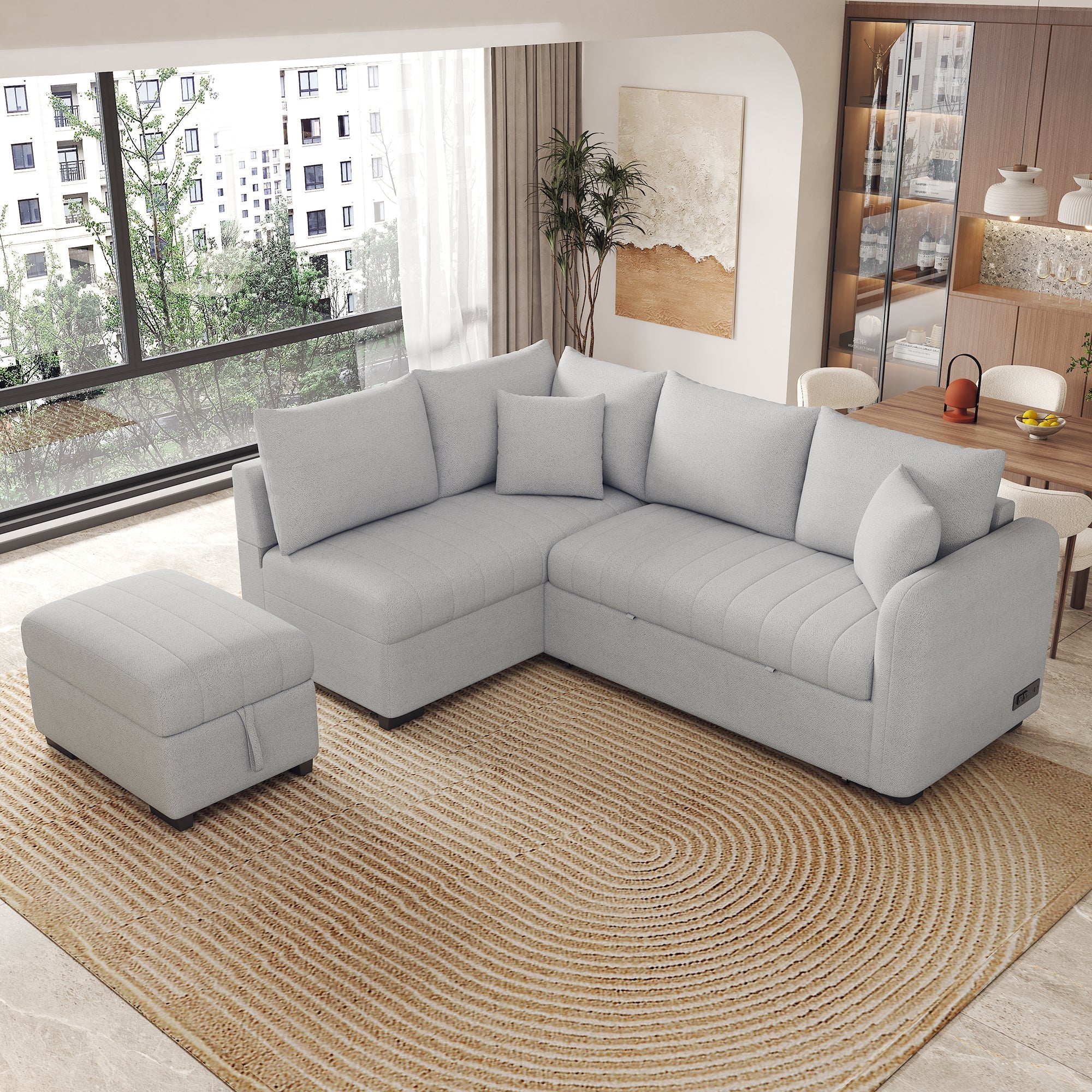 82.6" Gray L-Shaped Sectional Sofa Bed w/ USB Ports, Outlets & Ottoman-American Furniture Outlet