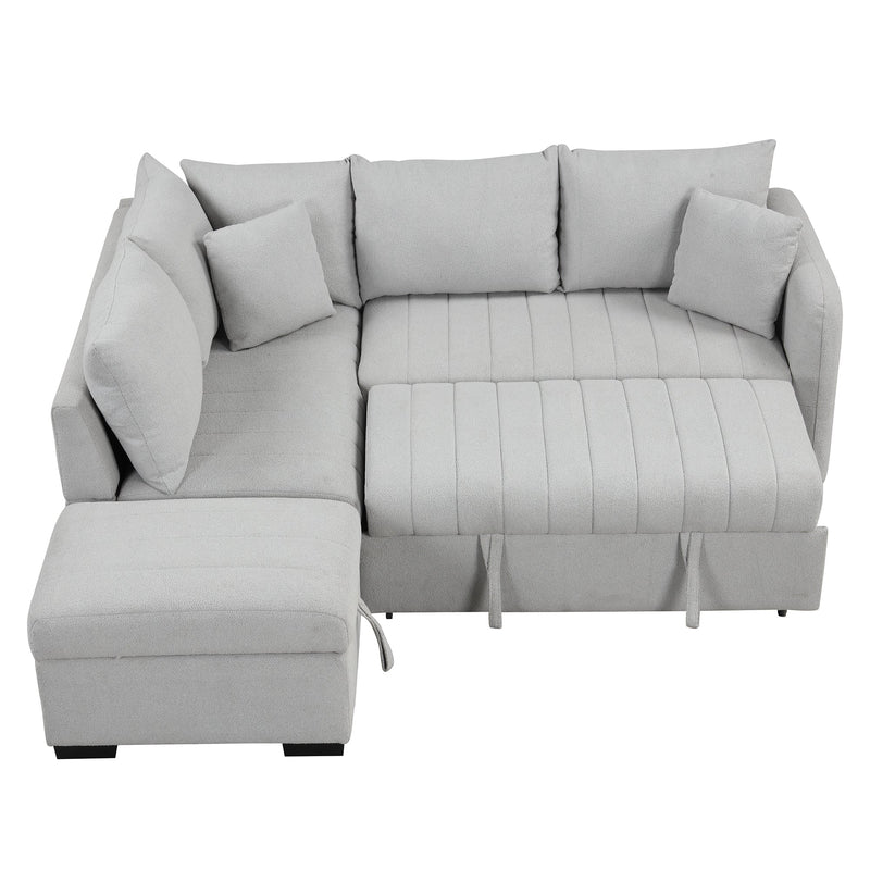 82.6" Gray L-Shaped Sectional Sofa Bed w/ USB Ports, Outlets & Ottoman-Sleeper Sectionals-American Furniture Outlet