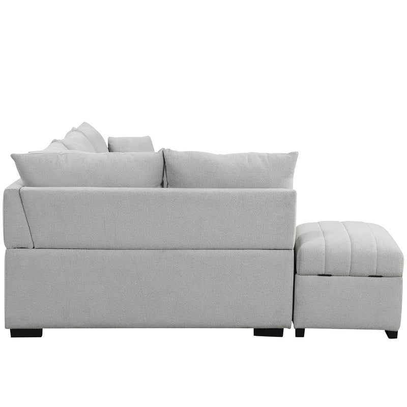 82.6" Gray L-Shaped Sectional Sofa Bed w/ USB Ports, Outlets & Ottoman-Sleeper Sectionals-American Furniture Outlet