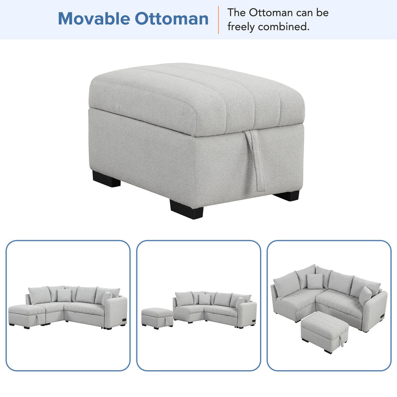 82.6" Gray L-Shaped Sectional Sofa Bed w/ USB Ports, Outlets & Ottoman-Sleeper Sectionals-American Furniture Outlet