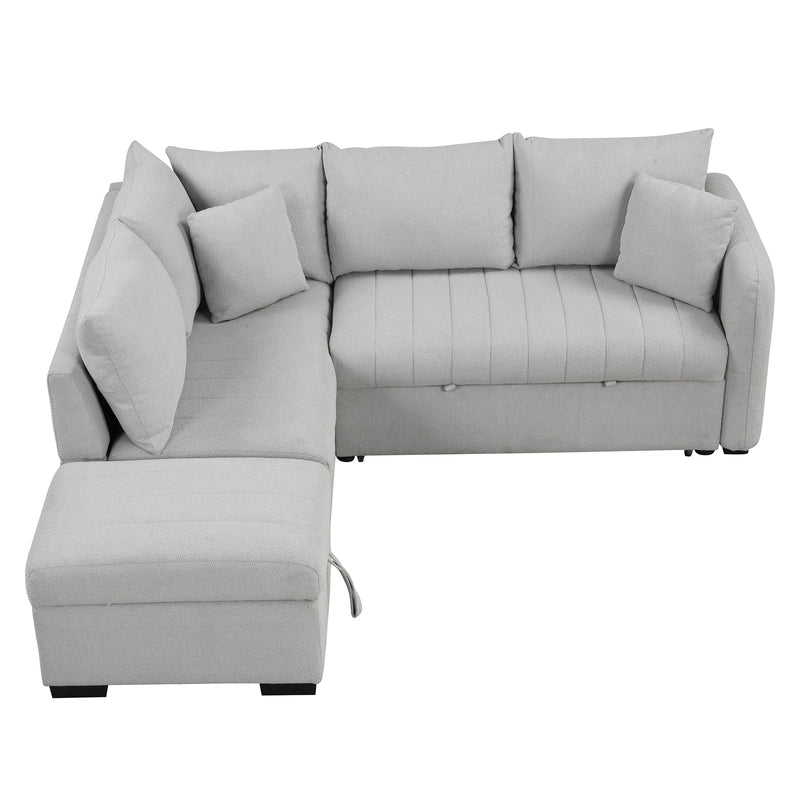 82.6" Gray L-Shaped Sectional Sofa Bed w/ USB Ports, Outlets & Ottoman-Sleeper Sectionals-American Furniture Outlet