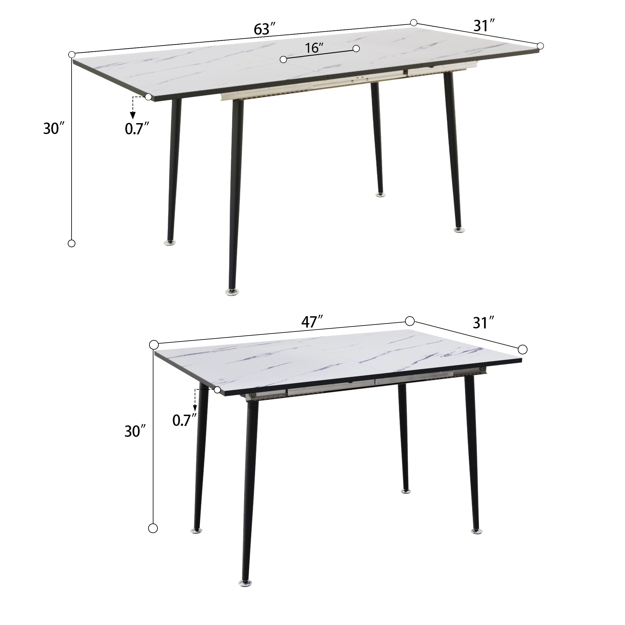 White Dining Table & Grey Chairs Set (47"-63")