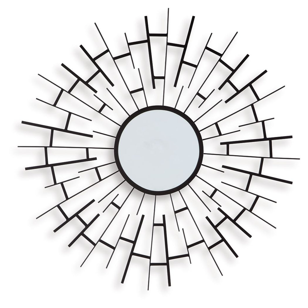Garrenworth Accent Mirror with black sunburst frame and round reflective center