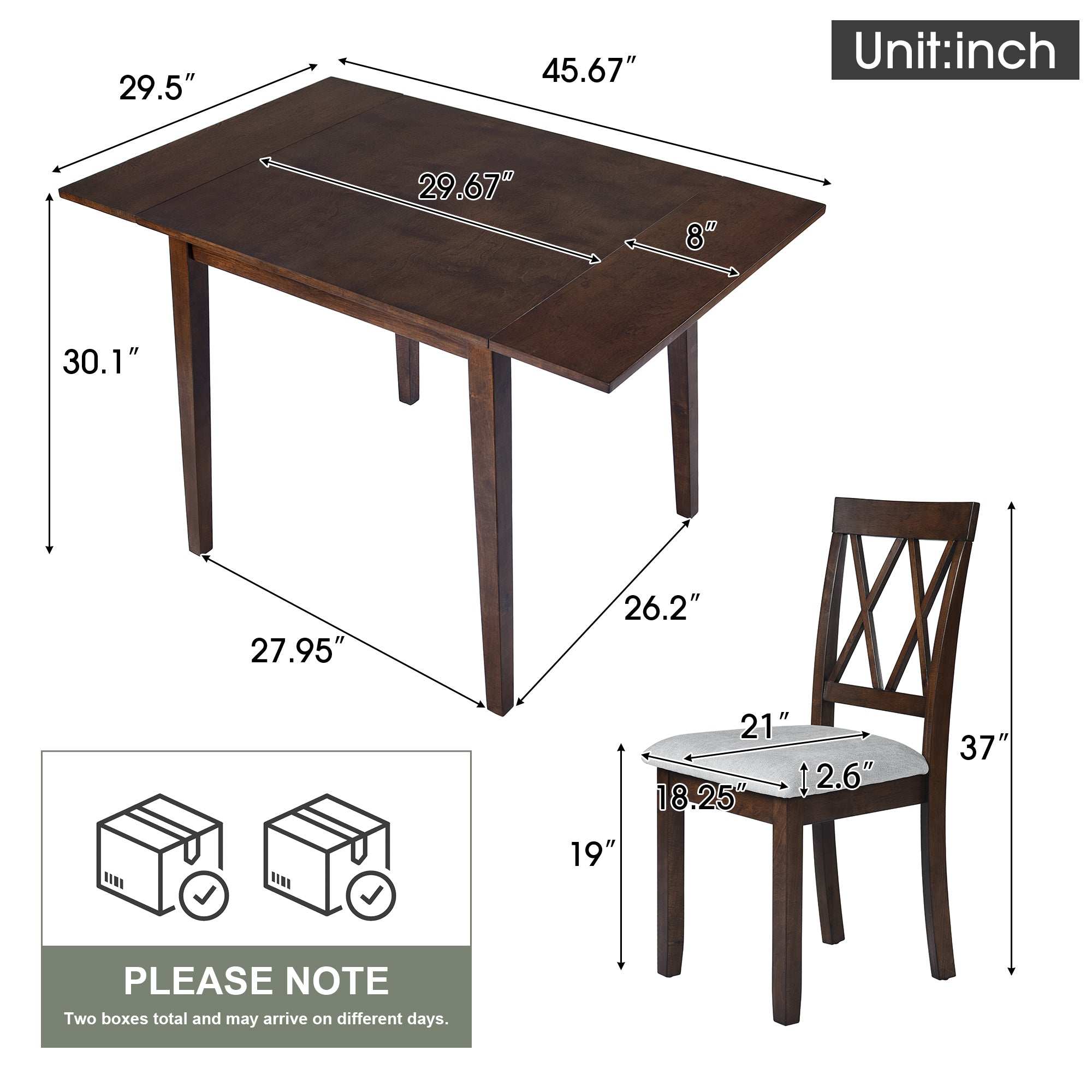 3 Piece Drop Leaf Kitchen Dining Set - Brown