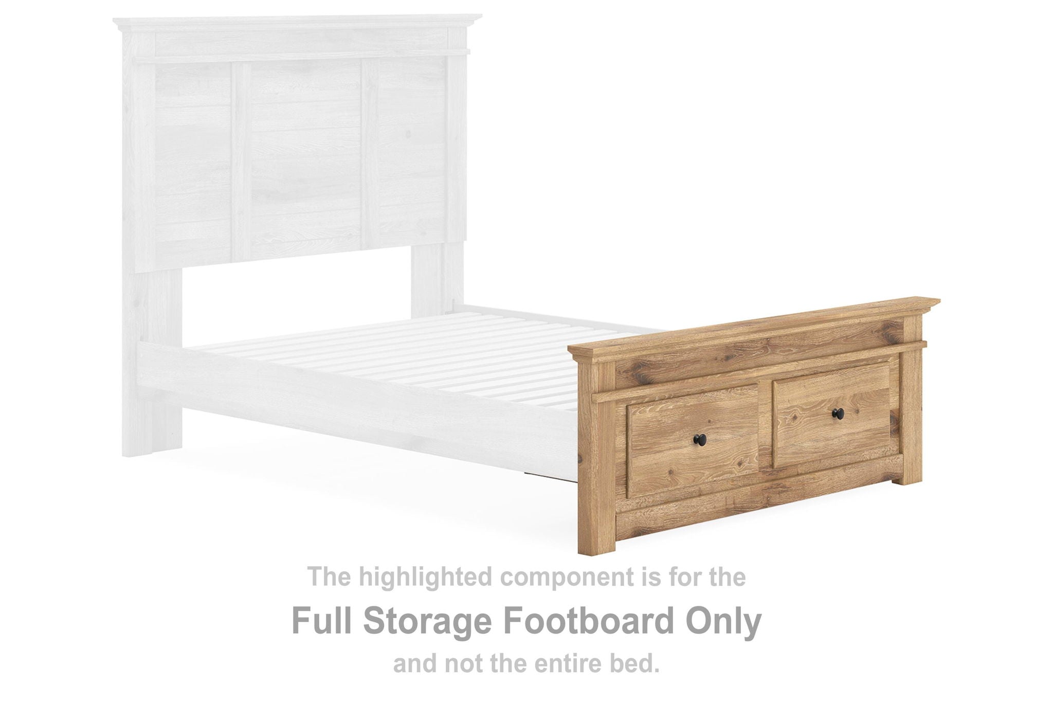 Tan wooden storage footboard with two drawers