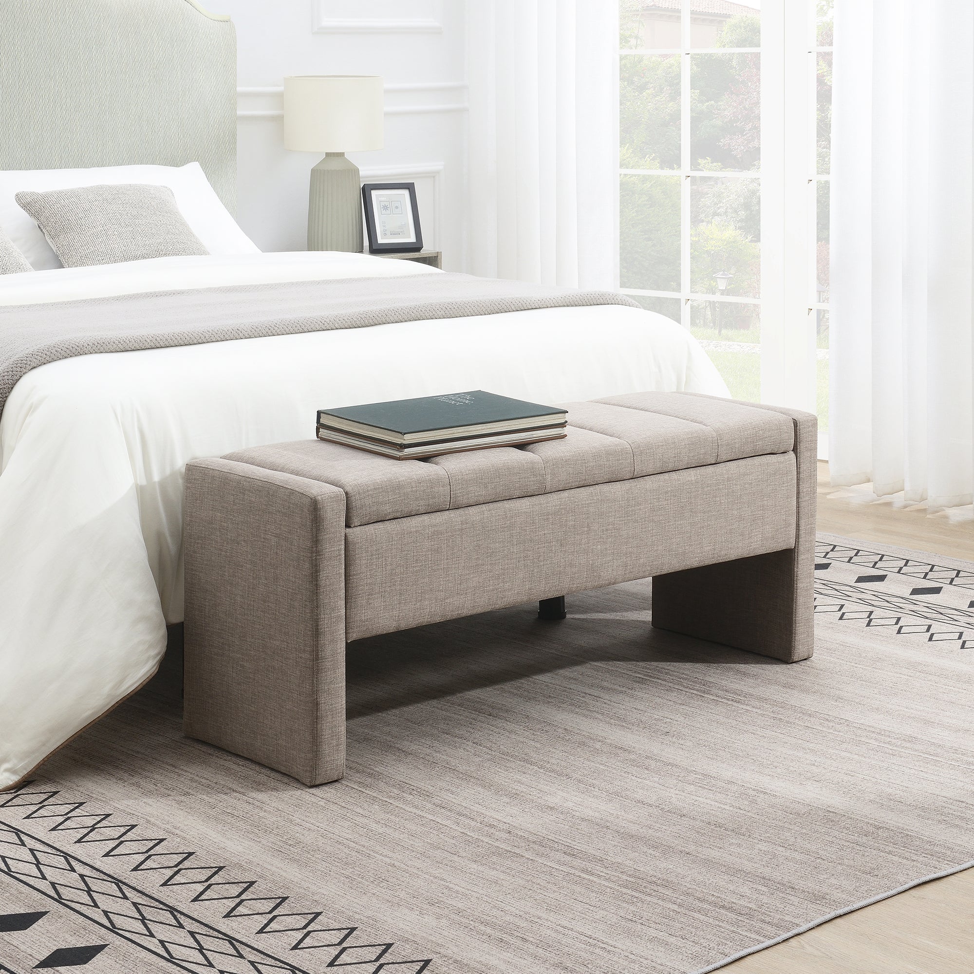 Storage Bench - End of Bed Bench with Upholstered Seat