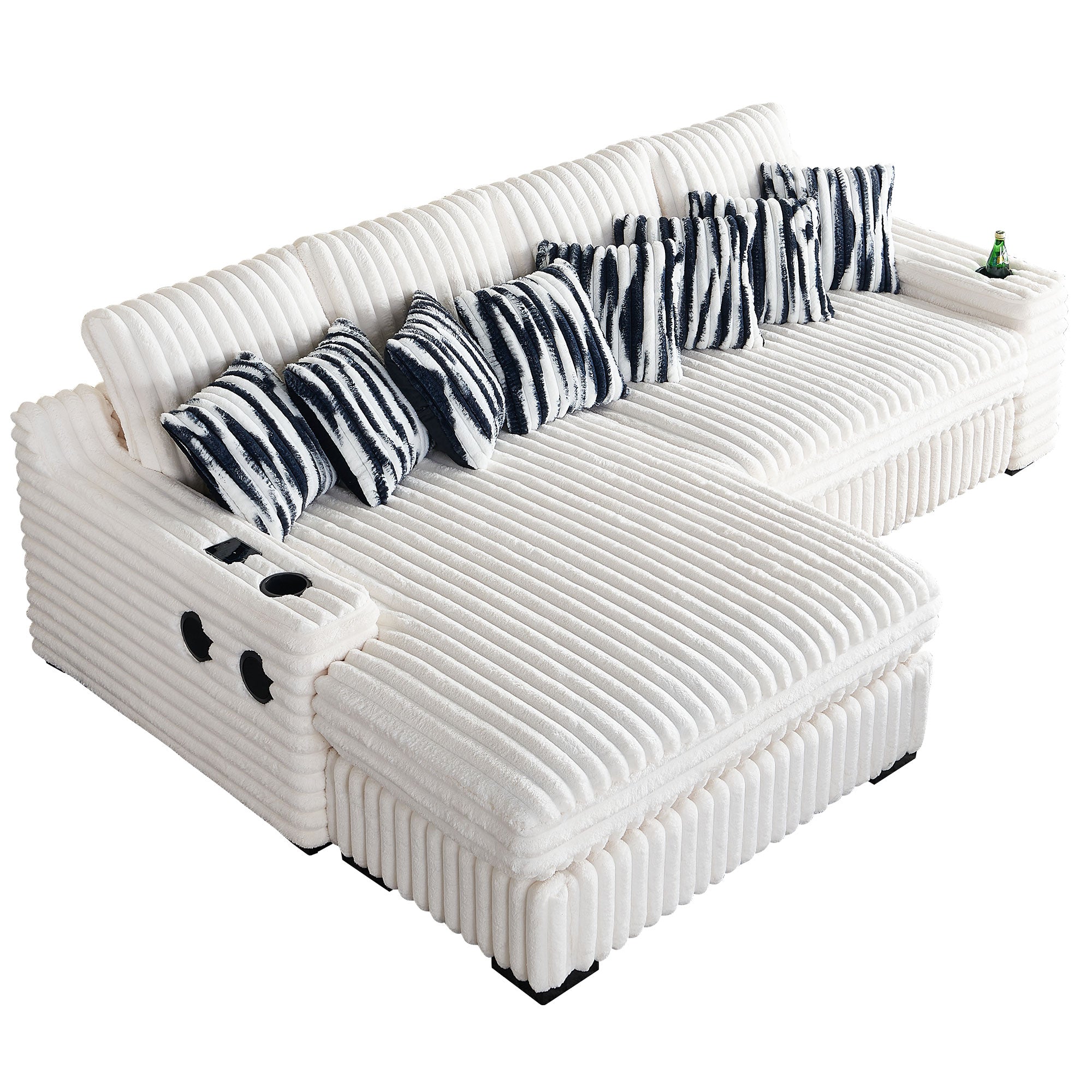 108" Modern L-Shape Sectional Sofa w/Tech, Beige